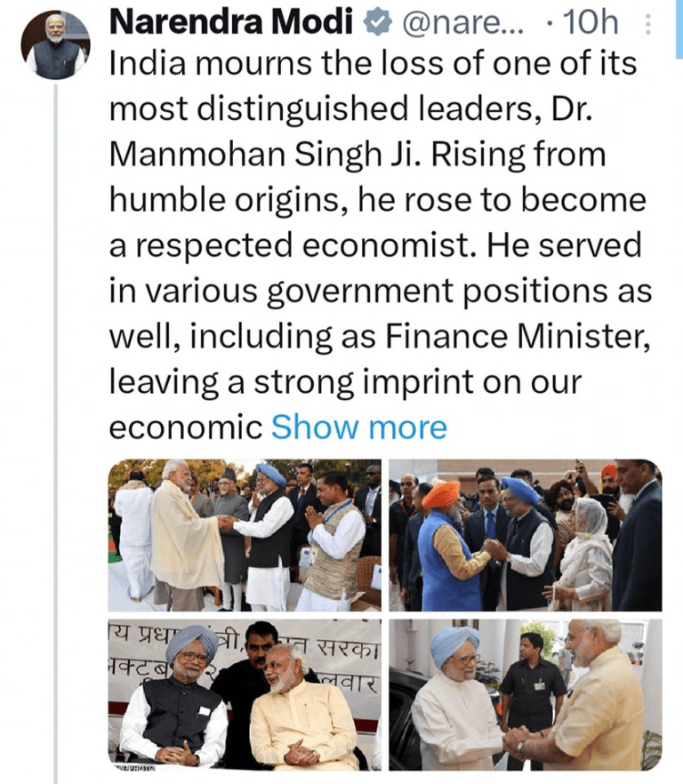 ਡਾ: ਮਨਮੋਹਨ ਸਿੰਘ ਦੇ ਦੇਹਾਂਤ ‘ਤੇ PM ਮੋਦੀ ਨੇ ਜਤਾਇਆ ਦੁੱਖ