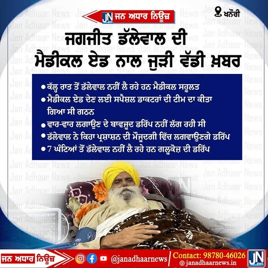 ਜਗਜੀਤ ਸਿੰਘ ਡੱਲੇਵਾਲ ਦੀ ਮੈਡੀਕਲ ਏਡ ਨਾਲ ਜੁੜੀ ਵੱਡੀ ਖਬਰ