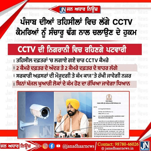 ਪੰਜਾਬ ਦੀਆਂ ਤਹਿਸੀਲਾਂ ਵਿੱਚ ਲੱਗੇ CCTV…