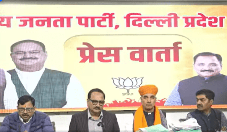 Bjp Delhi President – Virendra Sachdeva is addressing a Press Conference.