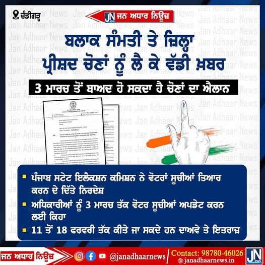 ਪੰਜਾਬ ਵਿੱਚ ਬਲਾਕ ਸਮਿਤੀ ਦੀਆਂ ਚੋਣਾਂ ਨੂੰ ਲੈ ਕੇ ਵੱਡੀ ਖਬਰ