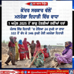 ਮਨਰੇਗਾ ਮਜ਼ਦੂਰਾਂ ਲਈ ਖੁਸ਼ਖਬਰੀ – ਕੇਂਦਰ ਸਰਕਾਰ ਵੱਲੋਂ ਮਨਰੇਗਾ ਦਿਹਾੜੀ ਚ ਕੀਤਾ ਵਾਧਾ।