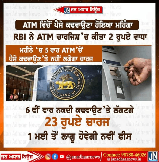ATM ਵਿੱਚੋਂ ਰੁਪਏ ਕਢਵਾਉਣਾ ਹੁਣ ਹੋਇਆ ਮਹਿੰਗਾ