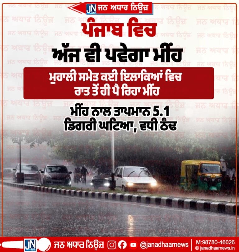ਪੰਜਾਬ ਵਿਚ ਅੱਜ ਵੀ ਪਵੇਗਾ ਮੀਂਹ